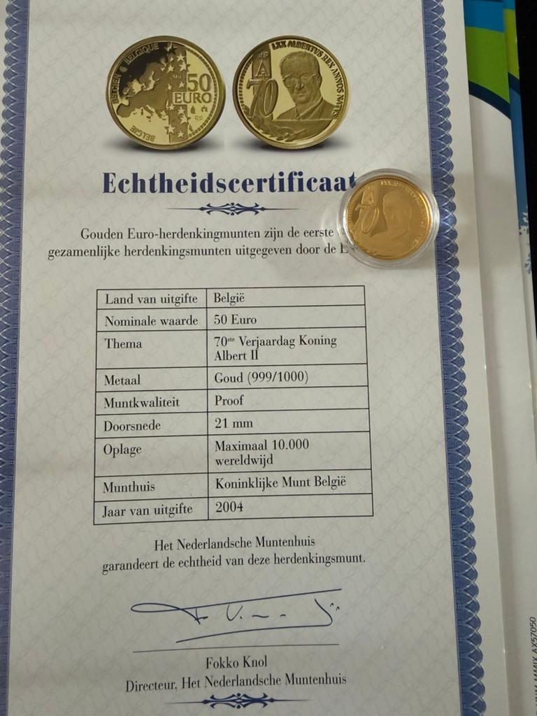 70ste Verjaardag Koning Albert II | 50 euro, Ophalen, Goud