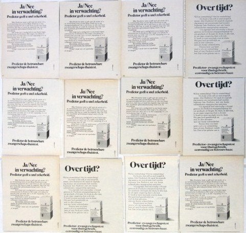 31 vintage reclames zwangerschapstest condooms 70-81 Durex, Ophalen of Verzenden, Gebruikt, Overige typen