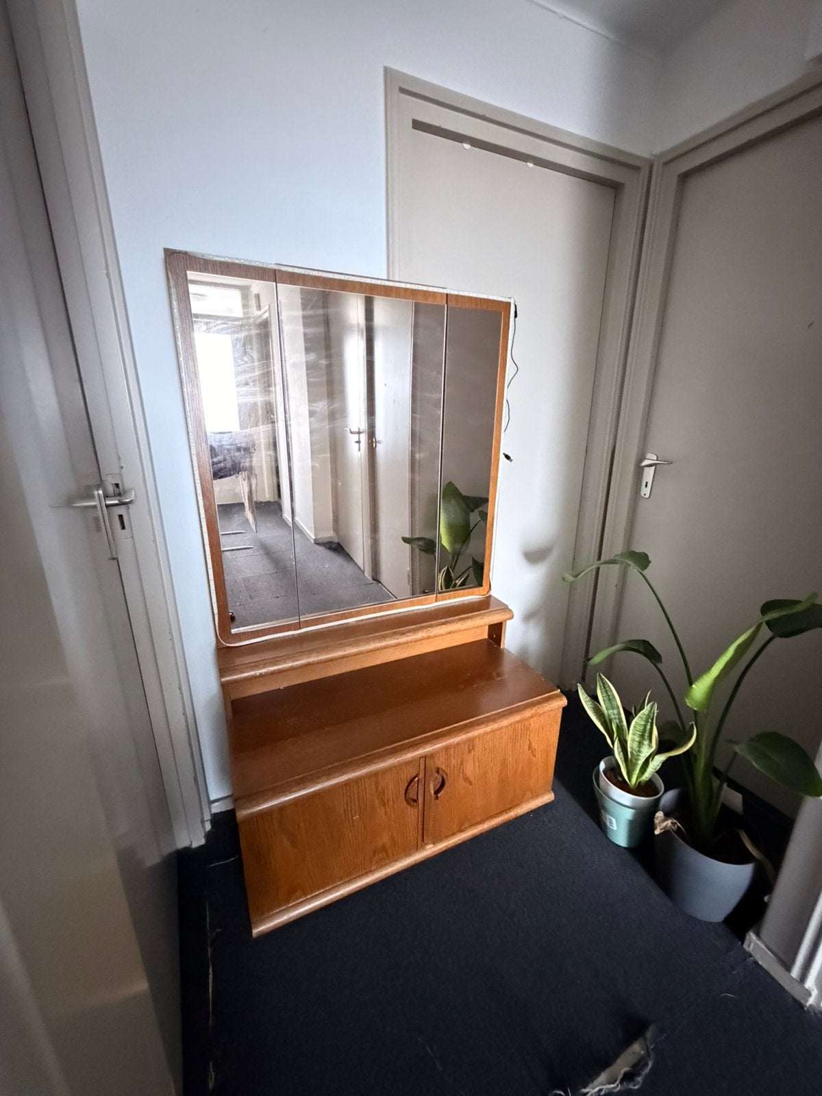 Vintage kaptafel met spiegel en opbergruimte, Huis en Inrichting, Ophalen, Gebruikt, 100 tot 150 cm, 150 tot 200 cm