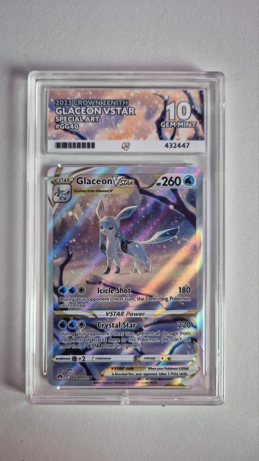 Glaceon Vstar GG40 Ace 10, Ophalen of Verzenden, Zo goed als nieuw, Losse kaart, Foil
