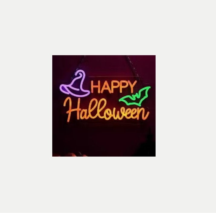LED lamp neon stijl Happy Halloween (40x25cm), Ophalen of Verzenden, Nieuw, Lichtbak of (neon) lamp