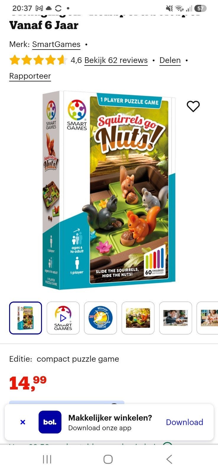 smart game Squirrels go nuts!, Een of twee spelers, Ophalen, Zo goed als nieuw, SmartGames