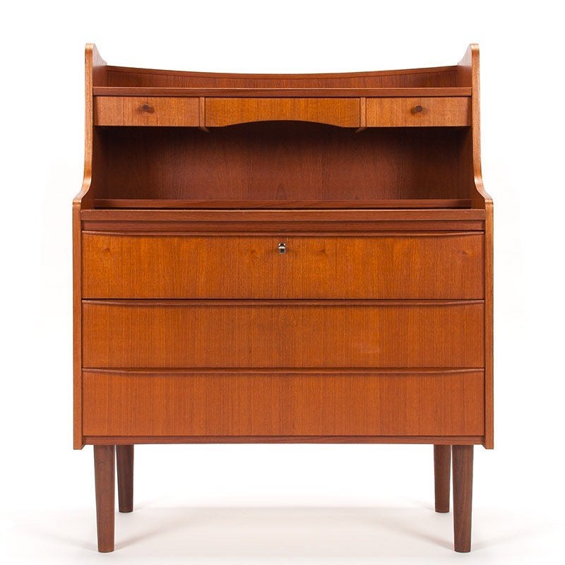 Deens vintage retro design secretaire meubel in teak, Ophalen, Gebruikt, Mid-Century Deens vintage retro