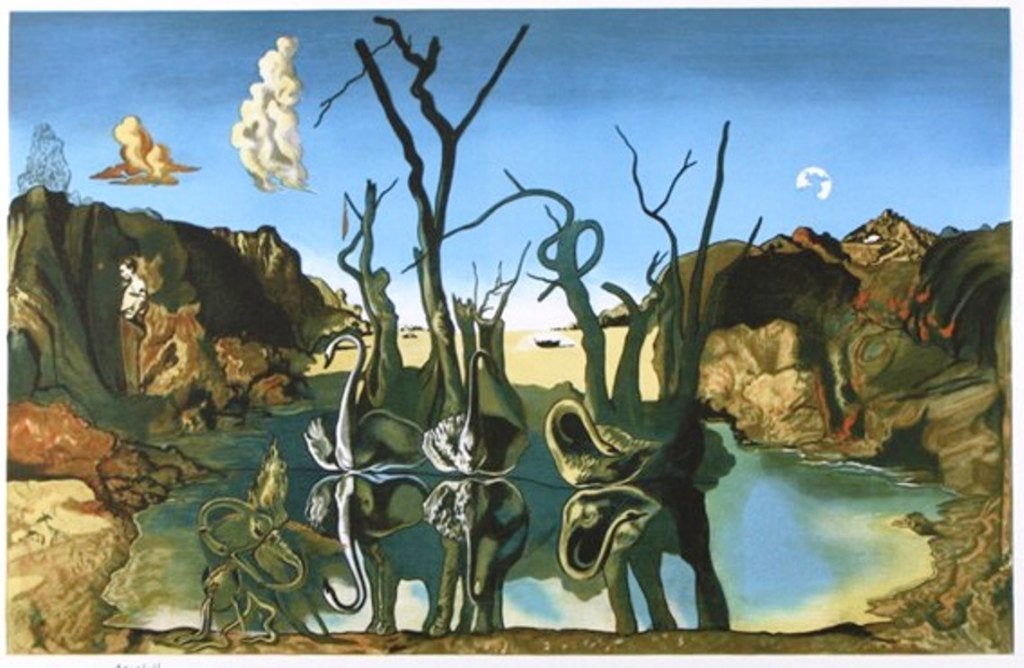 Salvador Dali(1904)Lithografie"Zwanen spiegelen Olif"Ges Gen, Gesigneerd in de plaat, Ophalen of Verzenden, Lithografie, Dieren en Natuur