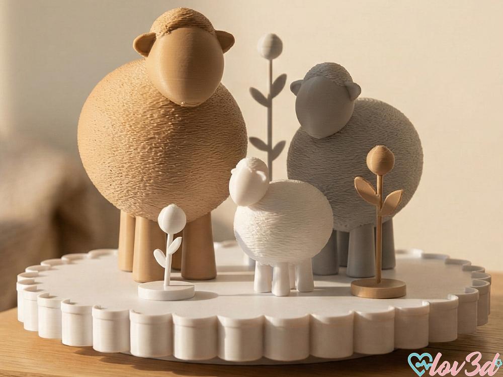 Schapen Plateau met Bloemen | Sfeervolle Voorjaarsdecoratie, Ophalen of Verzenden, Nieuw, Meerkleurig, Kunststof