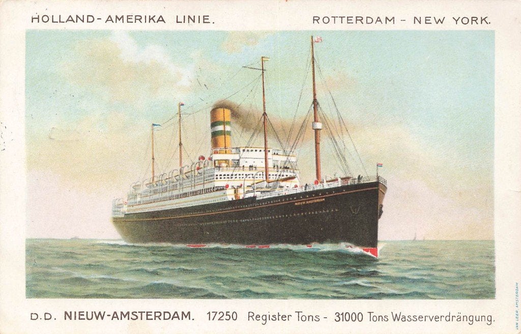 Holland-Amerika Linie, Rotterd-NY, D.D. Nieuw Amsterdam 1926, Ophalen of Verzenden, 1920 tot 1940, Gelopen, Zuid-Holland
