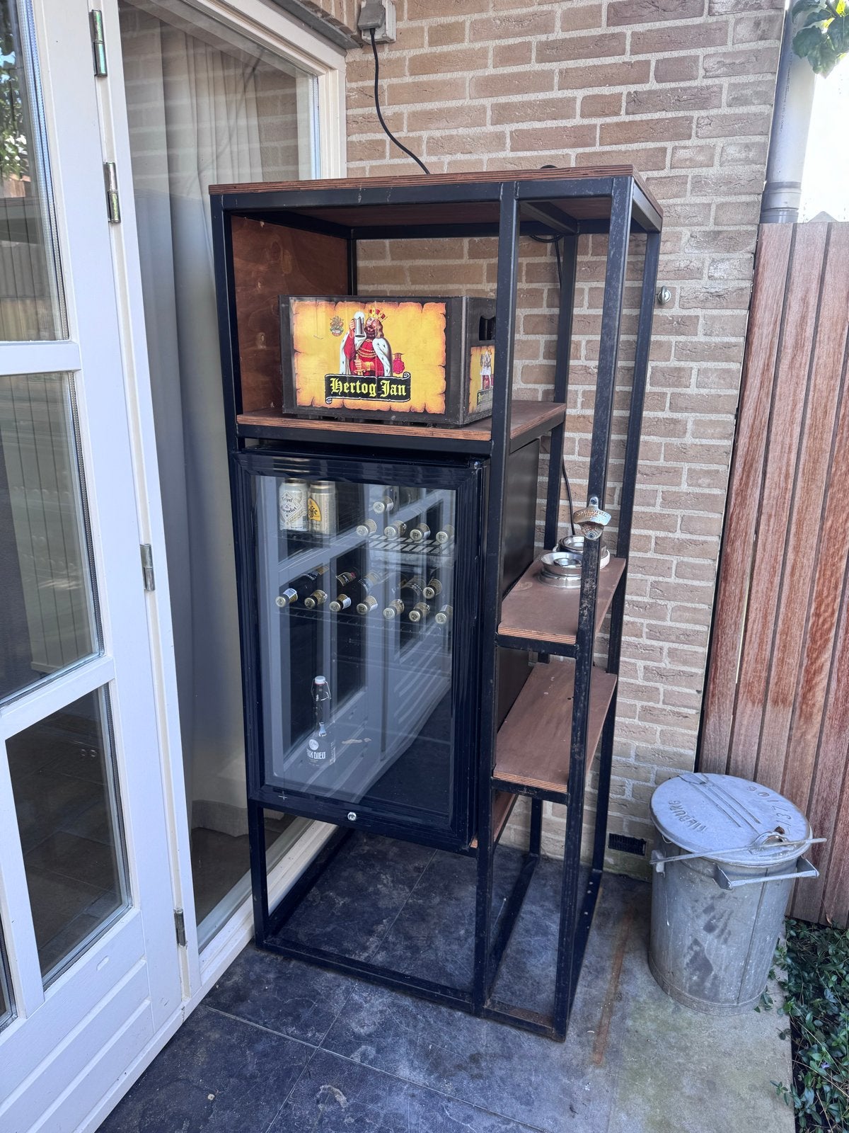 Glazen deur koelkast met ijzeren frame, Ophalen of Verzenden, Gebruikt