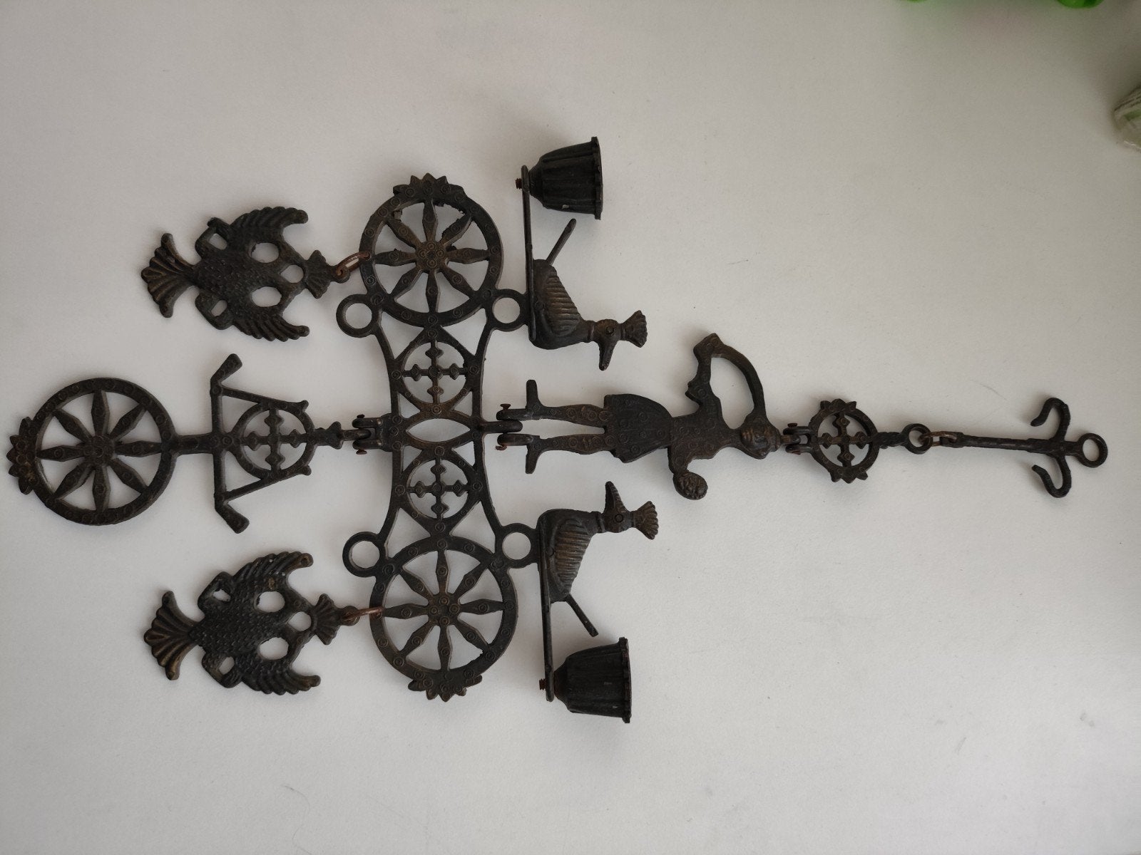 Antieke koperen of bronzen wanddecoratie met figuren, Antiek en Kunst, Ophalen of Verzenden, Koper of Brons