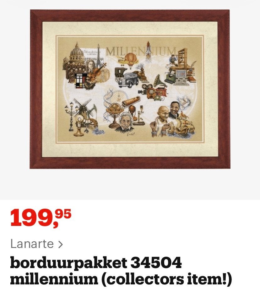 BORDUURPAKKET LANARTE MILLENNIUM COLLECTORS ITEM, Hobby en Vrije tijd, Borduren en Borduurmachines, Verzenden, Zo goed als nieuw