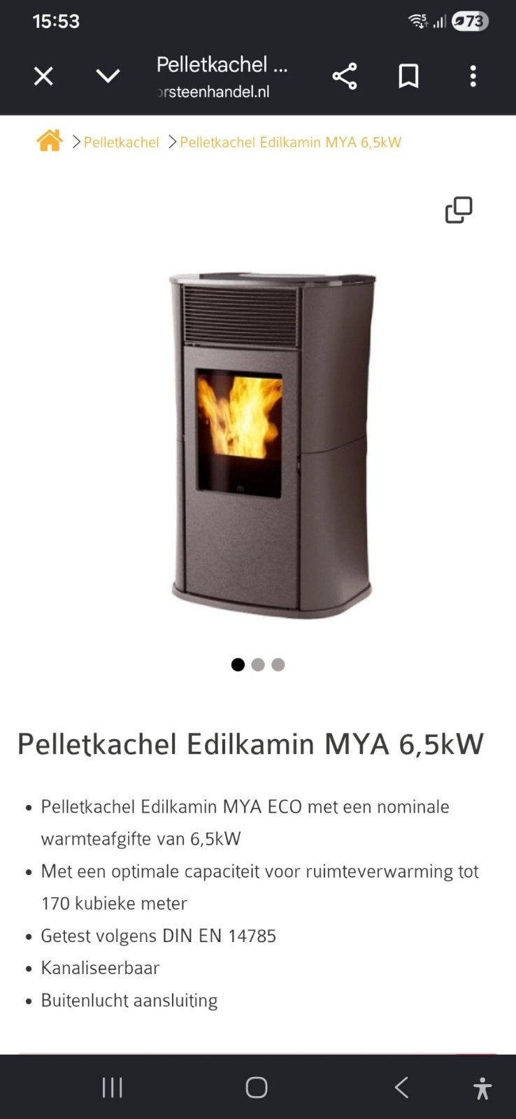 Pelletkachel edilkamin mya 6.5kw, Ophalen, Overige brandstoffen, Zo goed als nieuw, Pelletkachel
