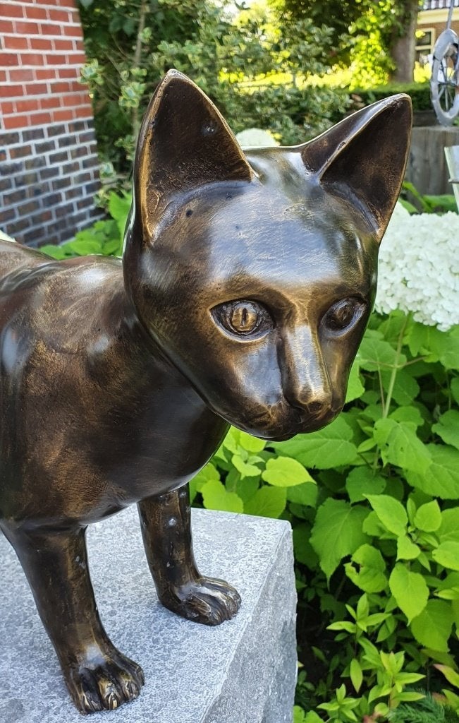 GROTE POES / KAT / BRONZEN TUINBEELD / Brons, Nieuw, Info@huisentuindecoratiemarie.nl, Huis en tuin decoratie marie, Dierenbeeld