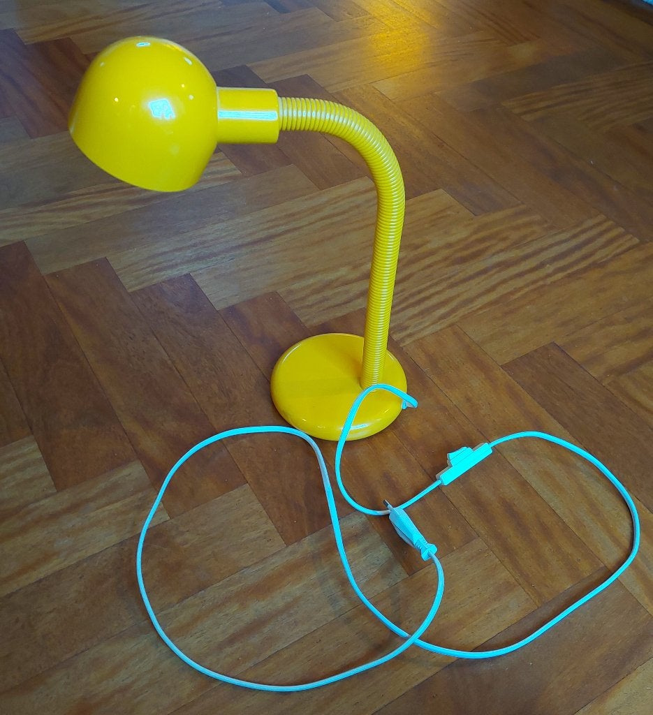 Vintage Mid Century Style Yellow Gooseneck Lamp, 1980s, Bureaulamp, Kunststof, Overige merken, Vintage