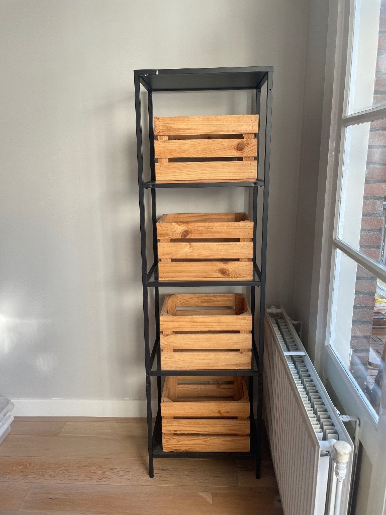 IKEA kast met 4 houten opbergkratten, Huis en Inrichting, Kasten | Boekenkasten, 50 tot 100 cm, Zo goed als nieuw, 25 tot 50 cm