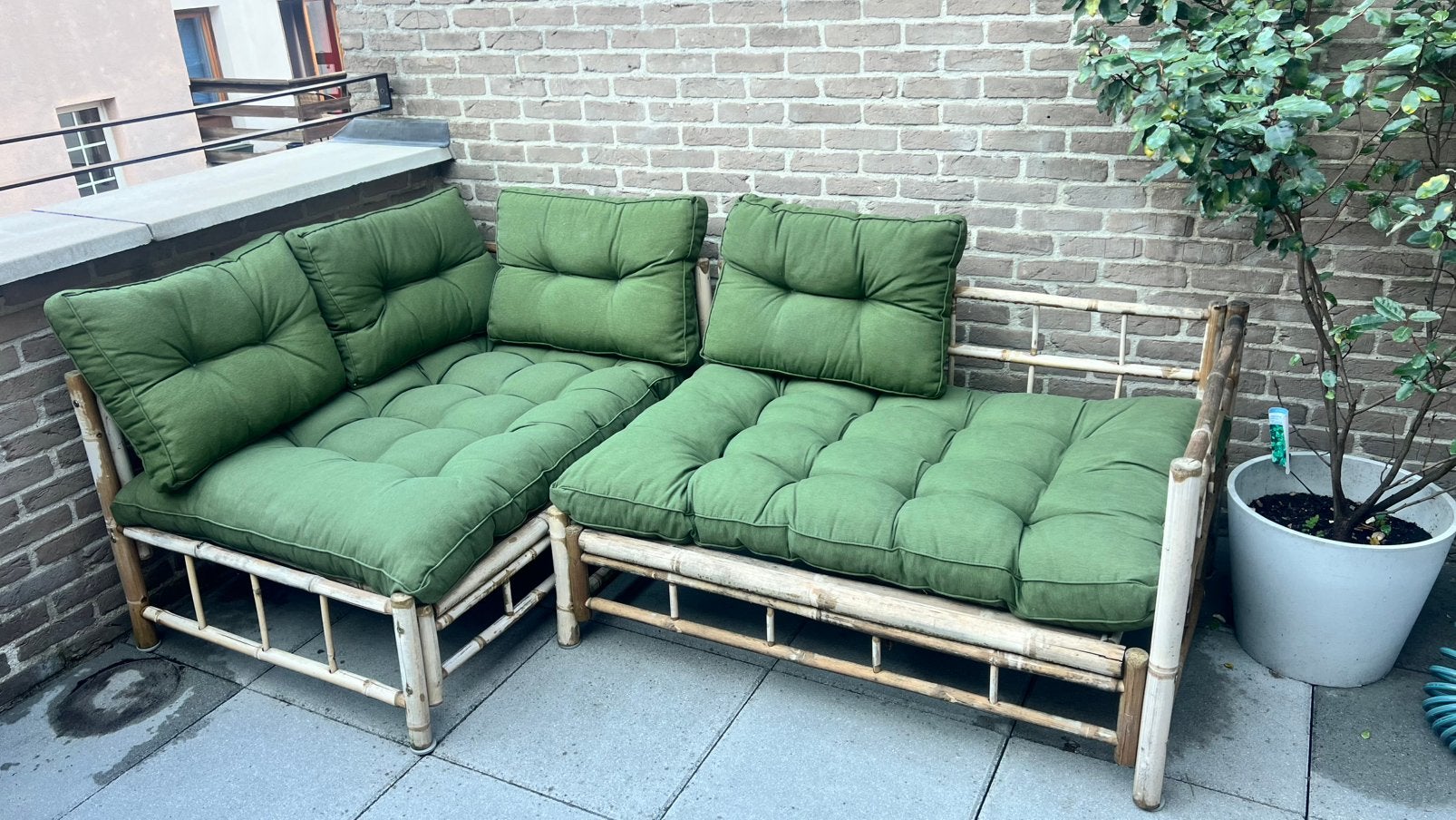 Bamboe loungeset, Tuin en Terras, Tuinsets en Loungesets, Ophalen, Overige materialen, Gebruikt, 6 zitplaatsen
