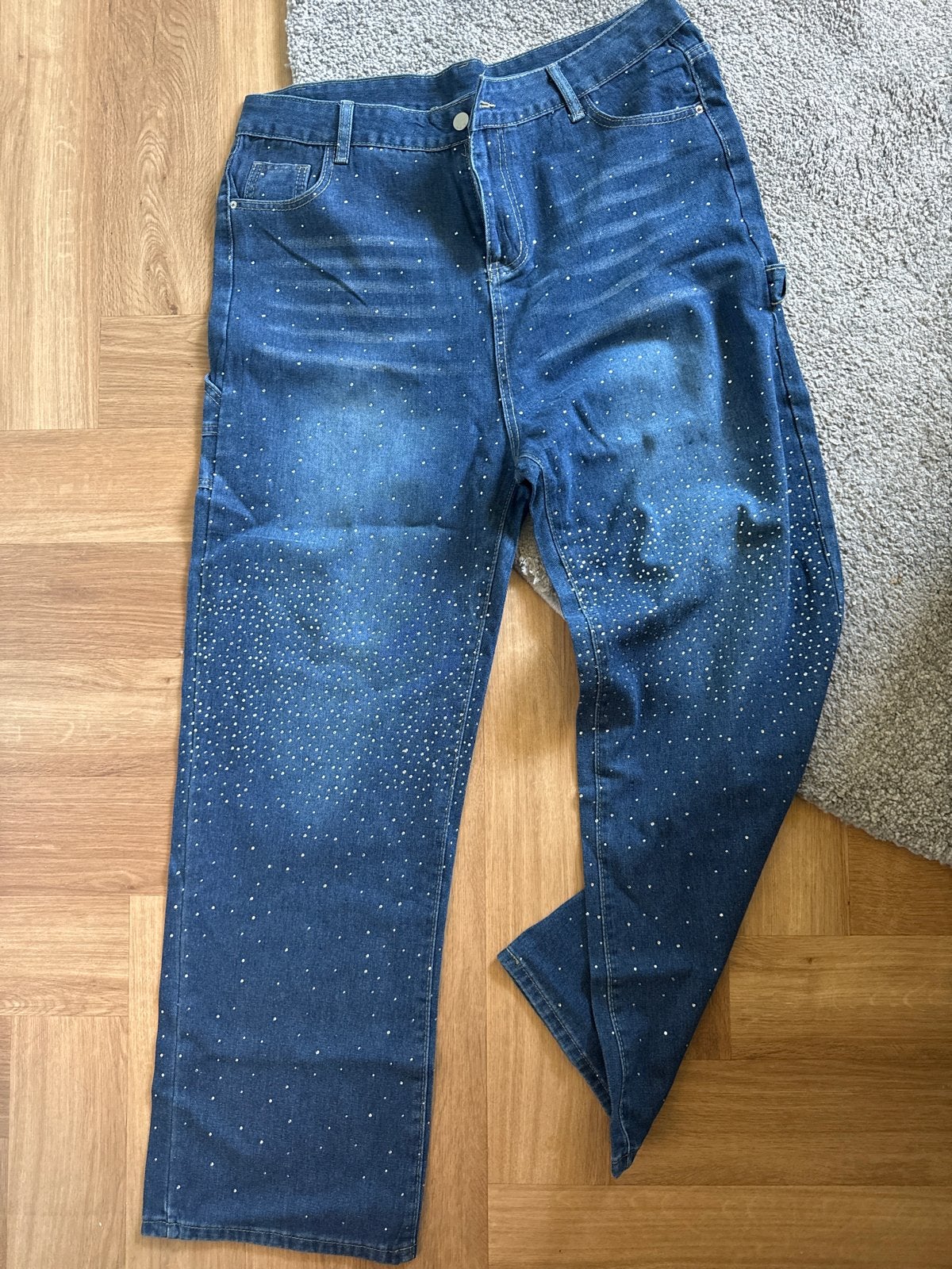Jeans met strass steentjes - Maat 2XL, Ophalen, Zo goed als nieuw, Blauw, Overige jeansmaten