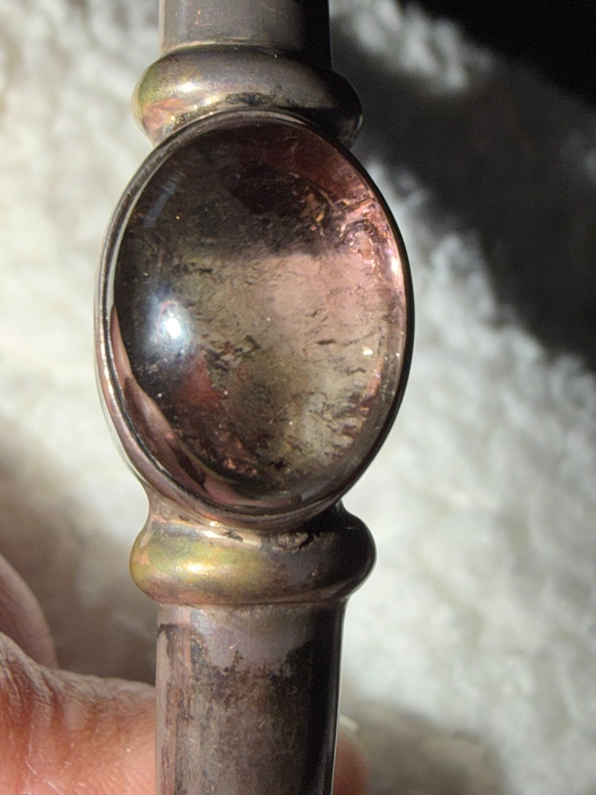 Zilveren slavenarmband met grote  Vuurkwarts, Antiek en Kunst, Ophalen of Verzenden, Zilver