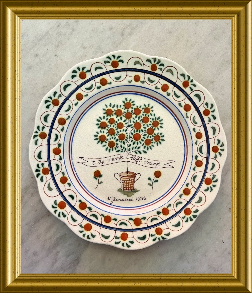 Oud bord: geboorte prinses Beatrix 1938, Gouda, koningshuis, Ophalen of Verzenden