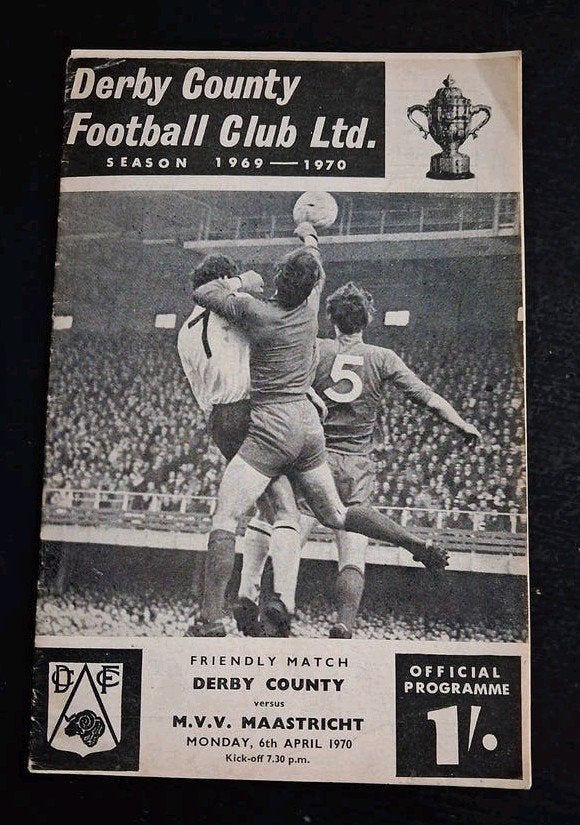 Programma Derby County - MVV vriendschappelijk 6-4-1970., Ophalen of Verzenden, Gebruikt, Overige binnenlandse clubs