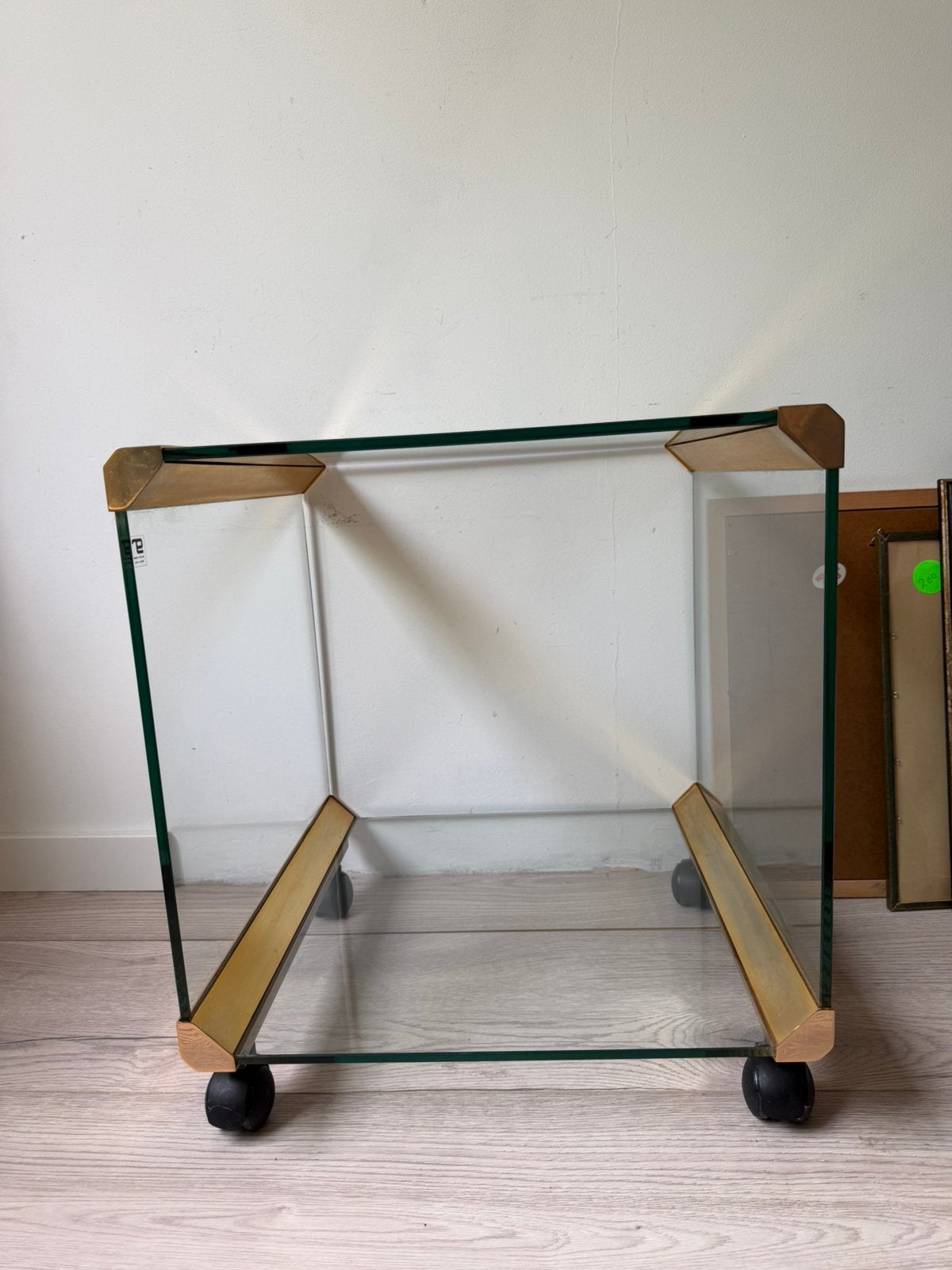Glazen bijzettafel Italië Gallotti & Radice, Huis en Inrichting, Minder dan 55 cm, Gebruikt, Vierkant, Glas