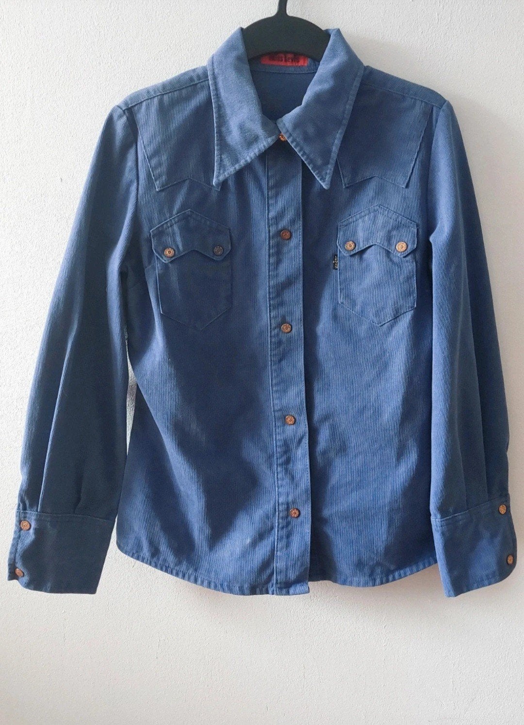 Vintage 60/70s Levi's Big corduroy Western shirt, Blauw, Ophalen of Verzenden, Maat 34 (XS) of kleiner, Gedragen