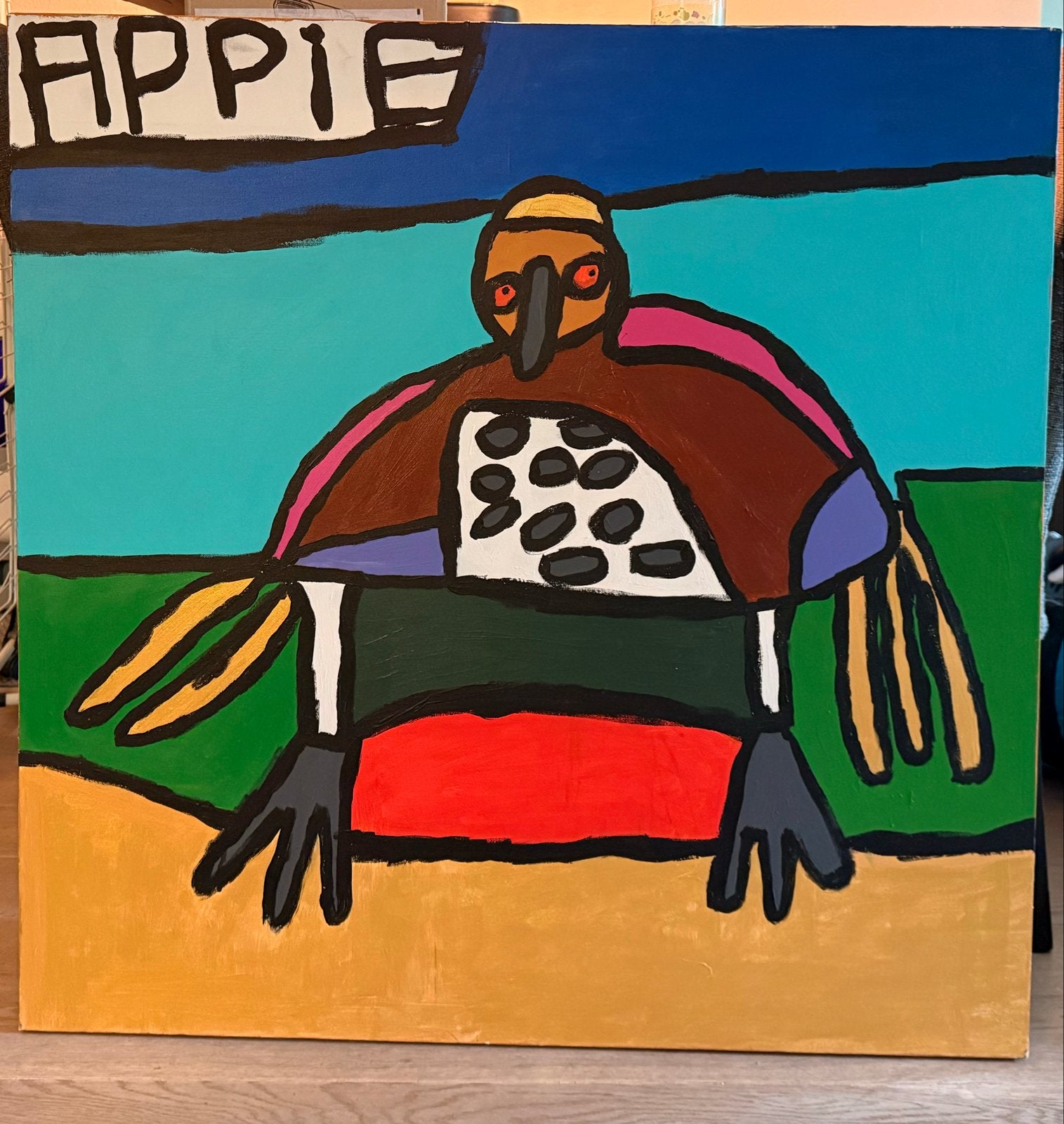 Origineel schilderij "Vogel" - Appie Prinssen - Acryl 90x90, Ophalen, Abstract, Acrylverf, Handgeschilderd