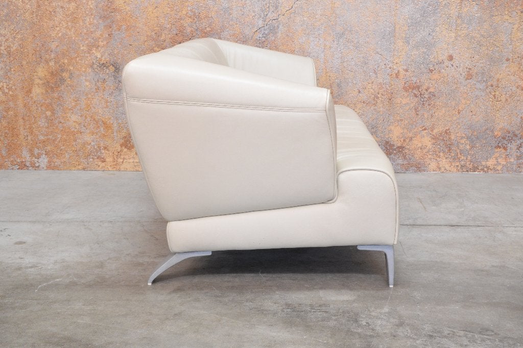 IZG staat cremekleurige leren Rolf Benz 2300 design bank, 150 tot 200 cm, Tweepersoons, 75 tot 100 cm, Zo goed als nieuw