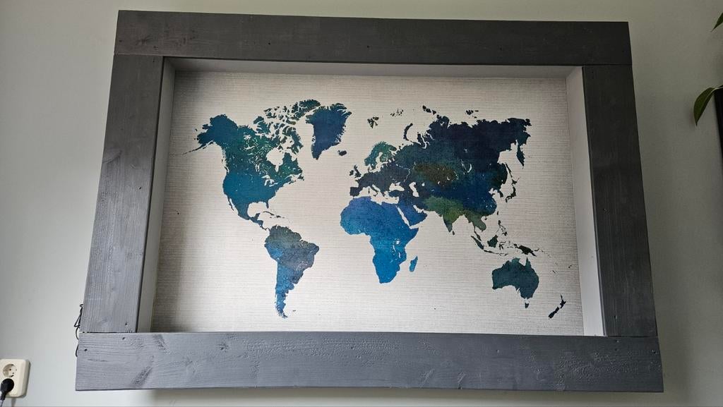 Wanddecoratie Wereldkaart met lijst en LED Verlichting, Ophalen