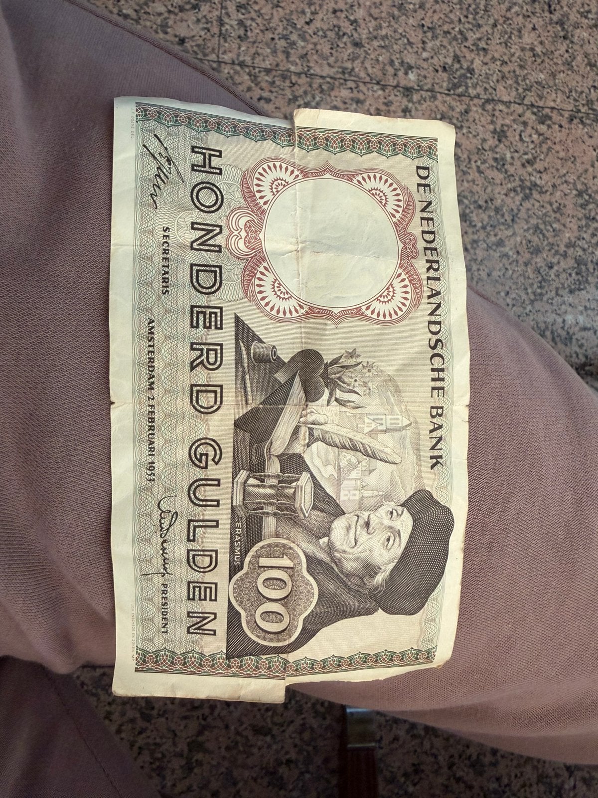 100 gulden Erasmus vervangingsbiljet, Ophalen of Verzenden, 100 gulden
