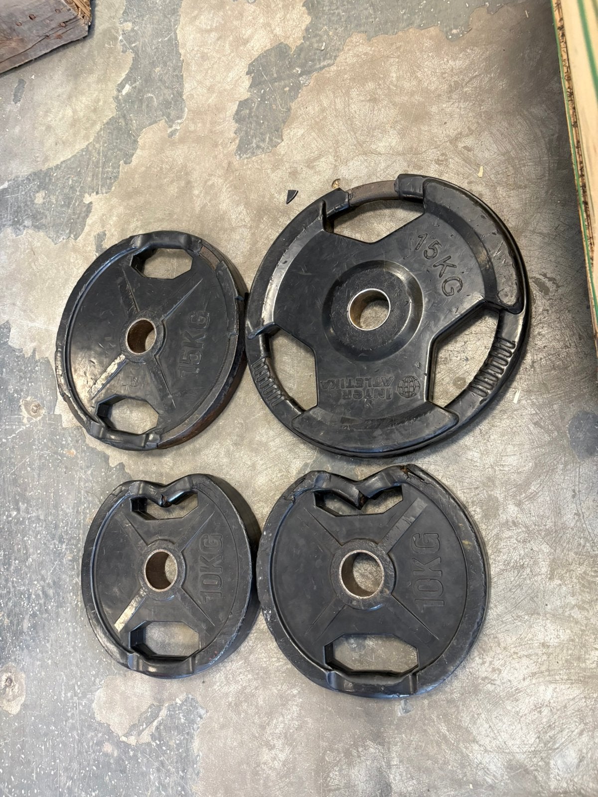 50 kg Olympische halter schijven 50 mm beschadigd, Ophalen, Halterschijven, Olympische halter schijven, Gebruikt