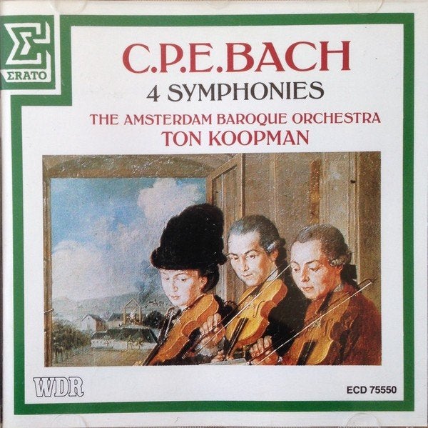 CPE BACH 4 symphonies CD KOOPMAN ERATO TOP CONDITIE, Ophalen of Verzenden, Barok, Zo goed als nieuw, Orkest of Ballet
