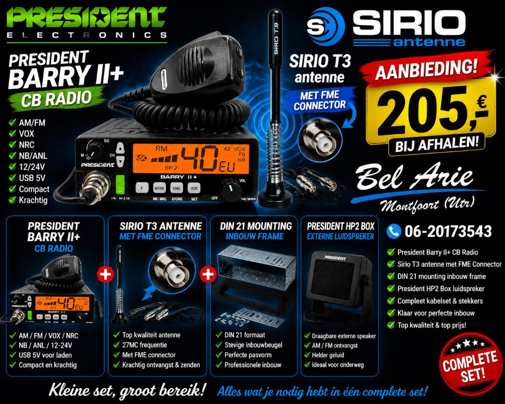 President Barry 2+ Complete CB Set – €205,-, Ophalen, Nieuw, Zender en Ontvanger