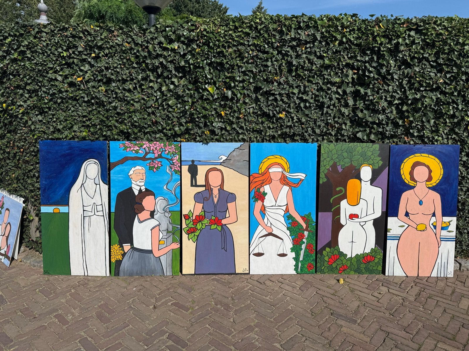 8 Schilderijen op hardhouten multiplex / Afm. 122 cm x 61 cm, Handgeschilderd, Ophalen of Verzenden, Olieverf, Hout
