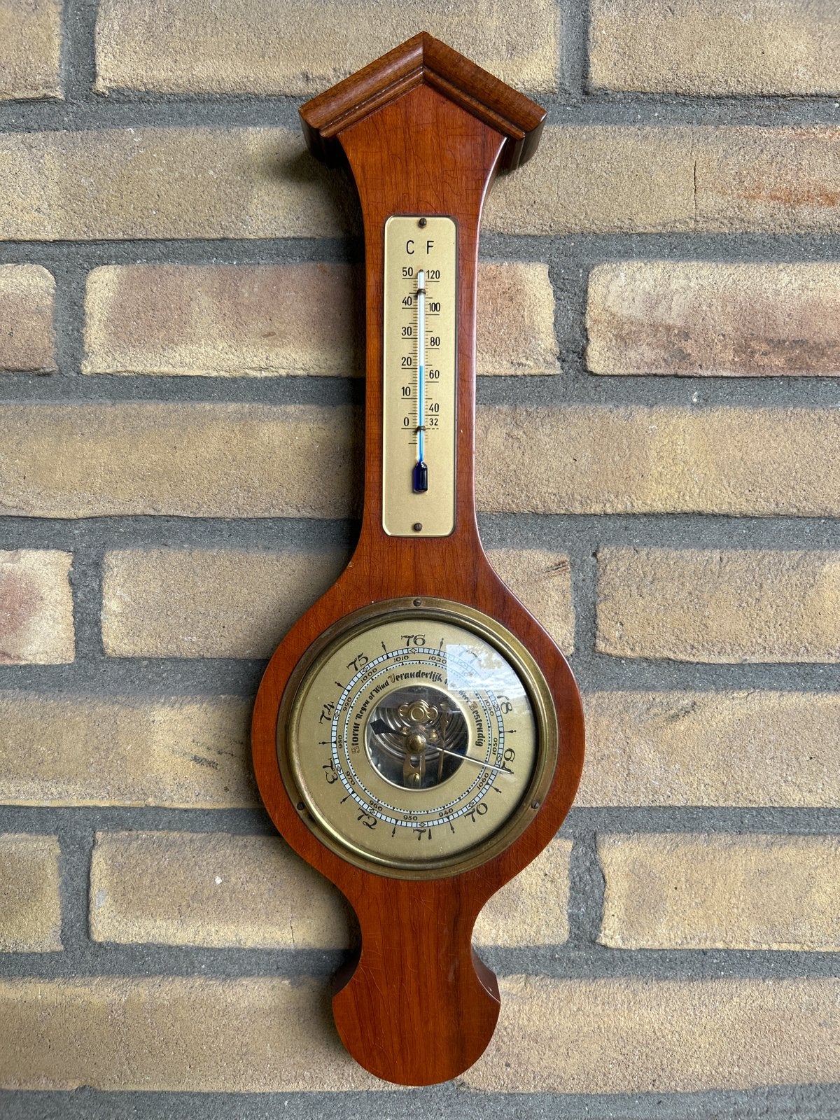 Vintage Barometer en Thermometer - Hout, Ophalen of Verzenden, Gebruikt, Barometer