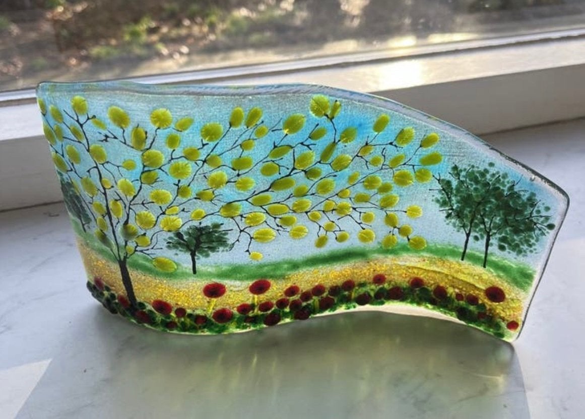 Glaswave Glasfusing landschap klaproos boom, Ophalen of Verzenden, Nieuw
