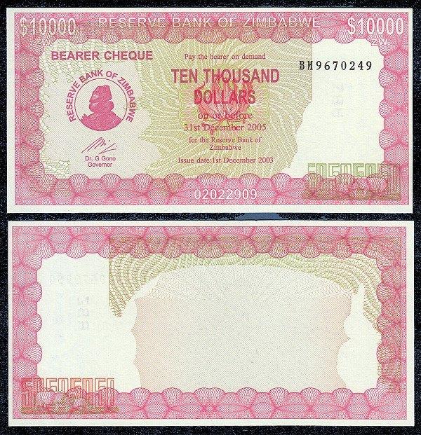Zimbabwe 2005/2006, Bearer Cheque 10.000..100.000 (UNC), Verzenden, Zimbabwe, Setje