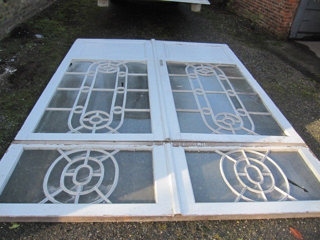 350hx260br Dubbele deuren bovenlicht ijzeren roedeverdeling, Antiek en Kunst, Ophalen