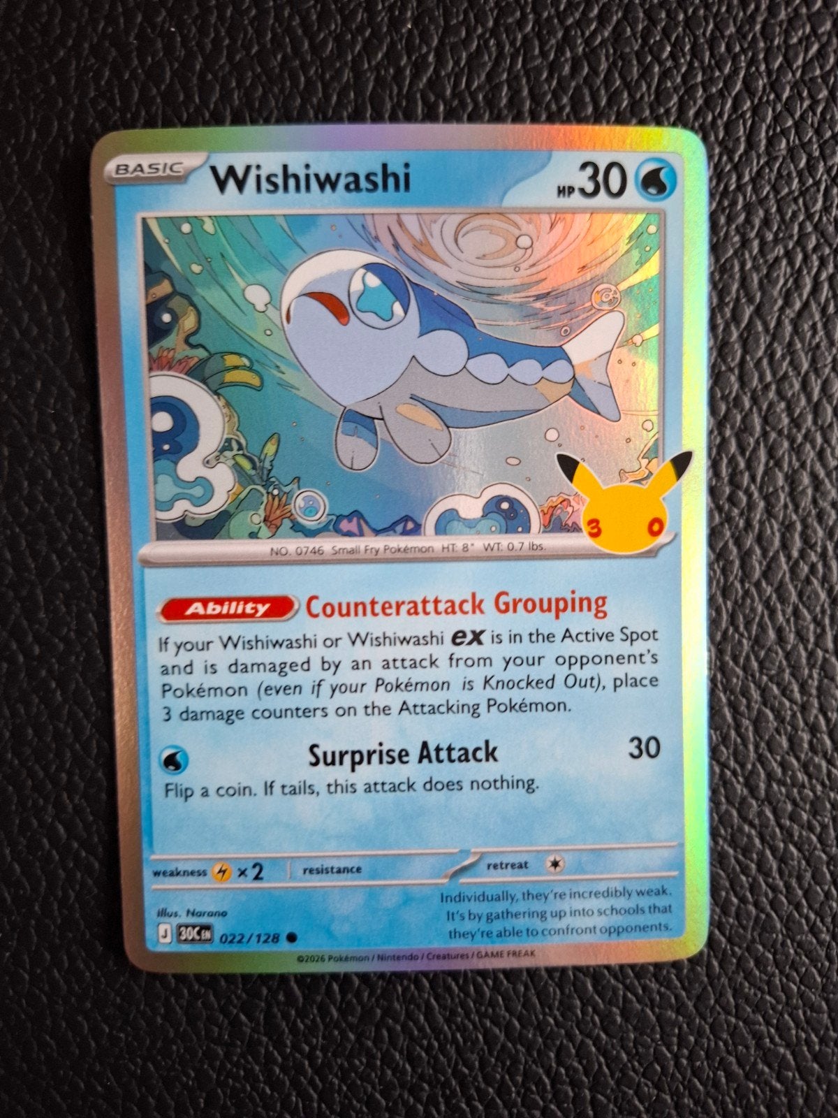 Wishiwashi Pokémon Kaart - Celebrations 022/128, Ophalen of Verzenden, Zo goed als nieuw, Losse kaart, Foil