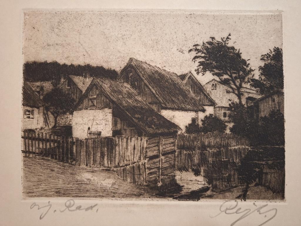 Ets van huizen, gesigneerd, Ophalen of Verzenden