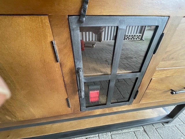 dressoir 180 cm breed mangohout.2 laden 2 deurs 1glas actie, Huis en Inrichting, Glas, 150 tot 200 cm, Nieuw, Ophalen of Verzenden