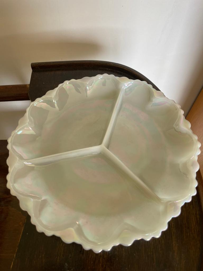 Vintage Opalescent Glas Schaal met 3 Vakken, Antiek en Kunst, Ophalen