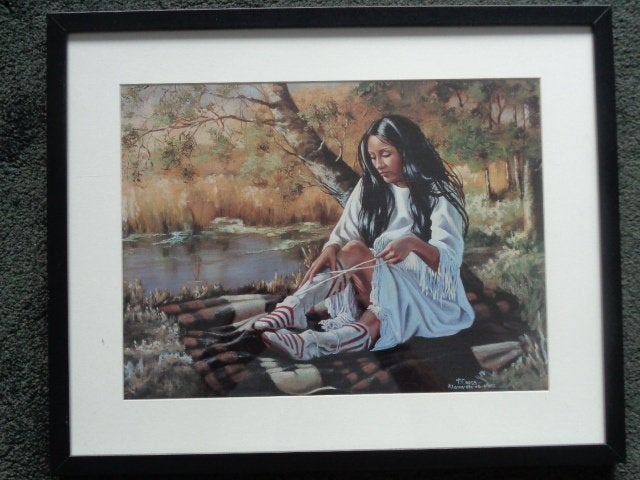 5456-25-2 : Afbeelding Indianen : Indiaans meisje 43 X 53 CM, Ophalen of Verzenden, Zo goed als nieuw