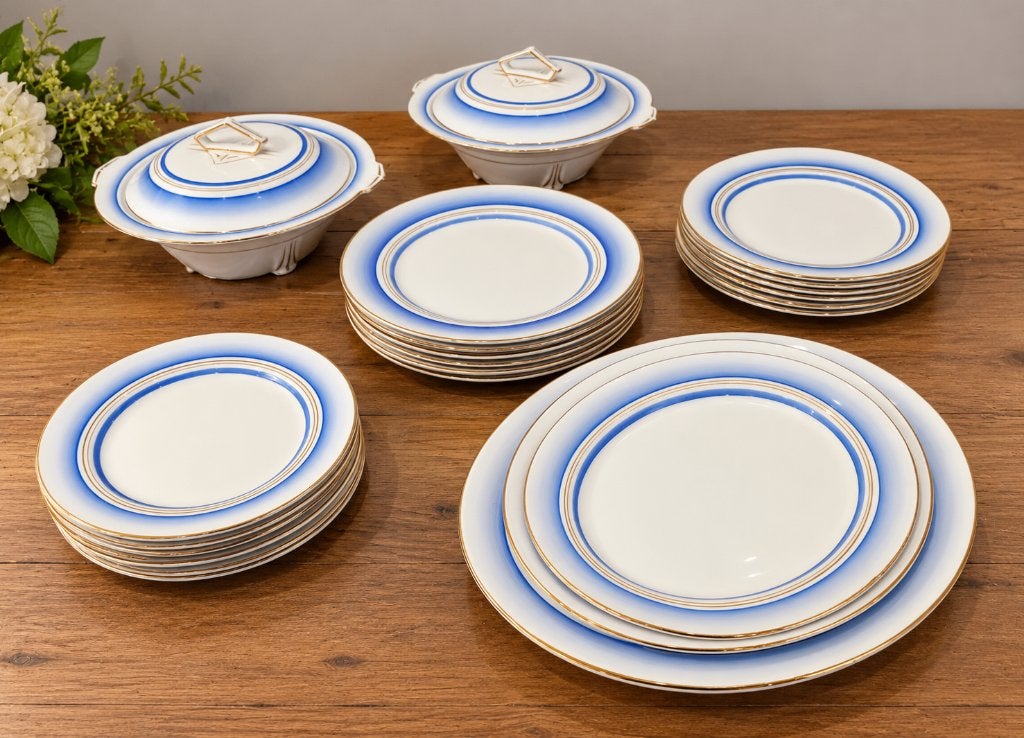 Art deco servies van Palissy, creme met blauw gouddecor, Ophalen of Verzenden