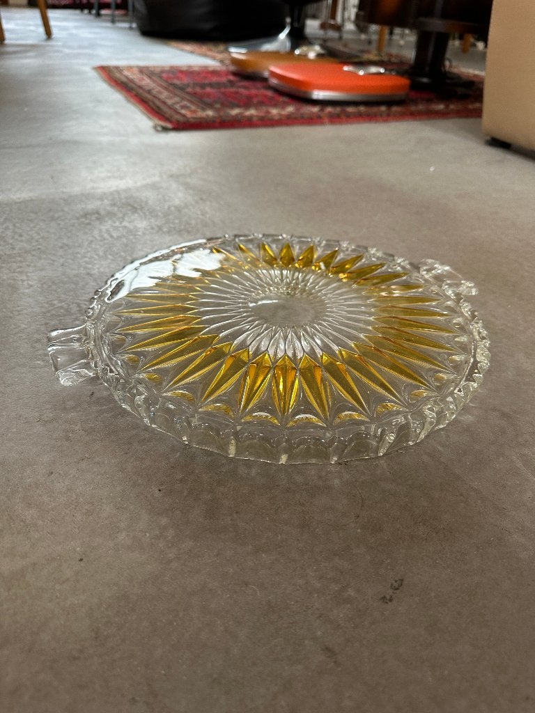 SALE: brocante, vintage Walther taartplateau, persglas, Antiek en Kunst, Antiek | Glas en Kristal, Ophalen