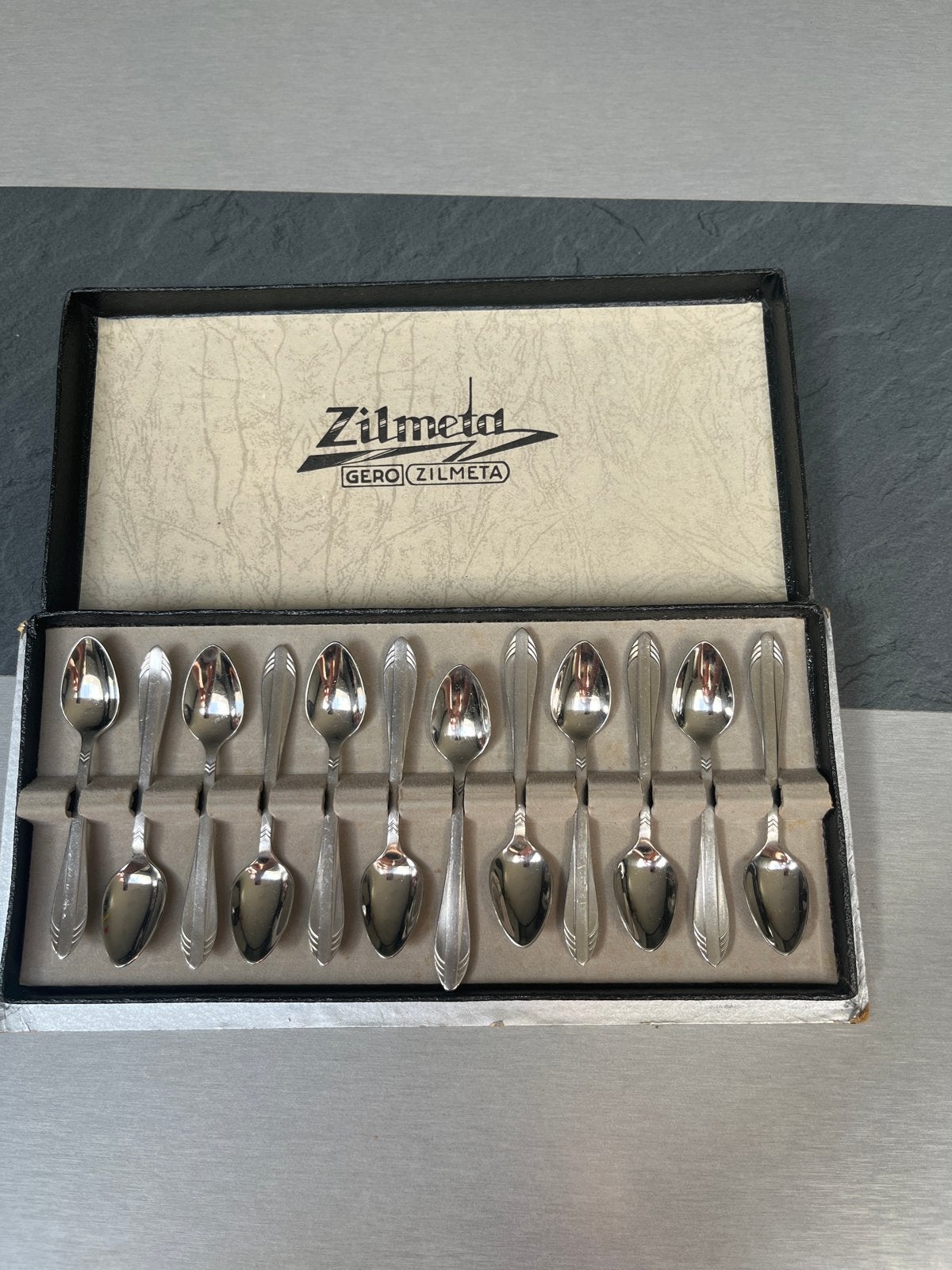 Vintage Zilmeta Gero lepeltjes in originele doos, Antiek en Kunst, Ophalen of Verzenden