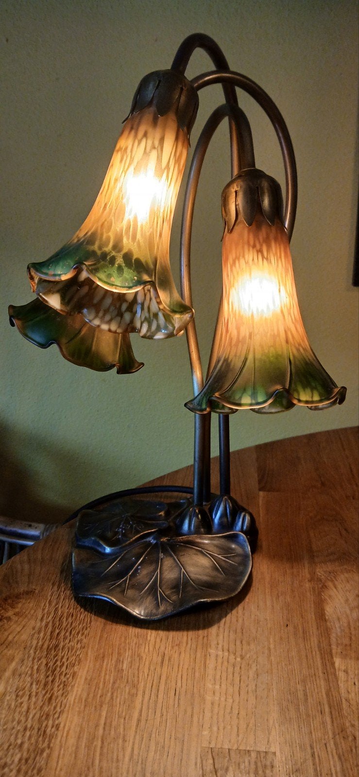 Prachtige Art Nouveau / Jugendstil Tafellamp – Waterlelie, Oranje, Ophalen, Glas