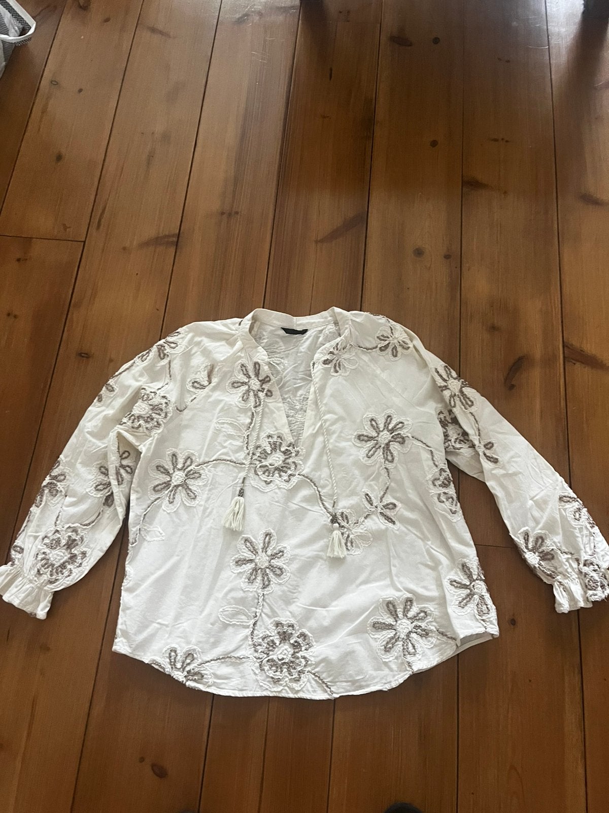 Leuke creme beige blouse Zara, L, Verzenden, Zo goed als nieuw, Beige