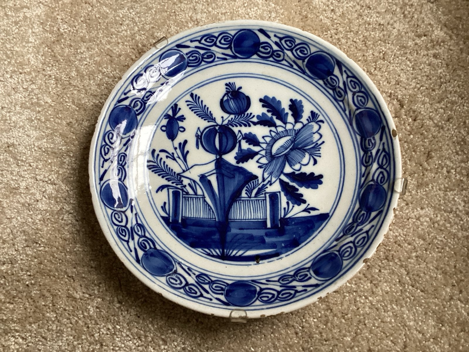 Antiek Delfts Blauw Bord - Handgeschilderd, Antiek en Kunst, Ophalen of Verzenden