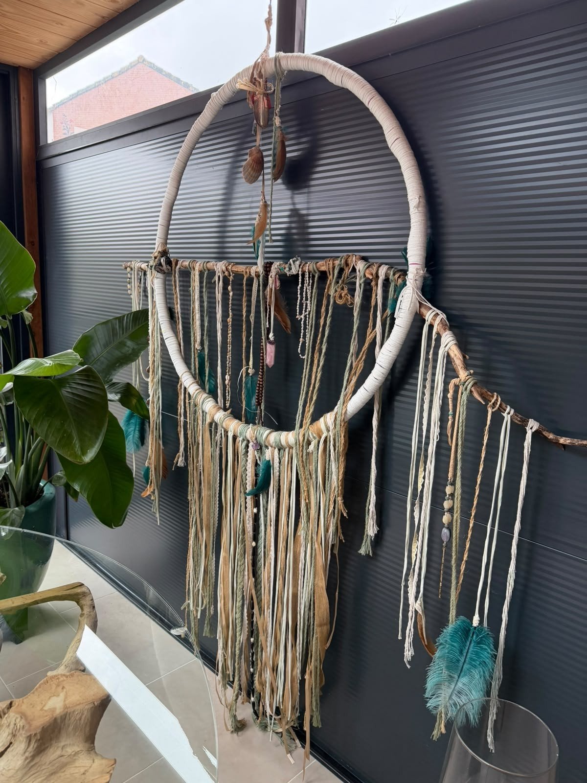 Grote handgemaakte dromenvanger met natuurlijke materialen, Huis en Inrichting, Ophalen, Gebruikt, Meerkleurig, Boho