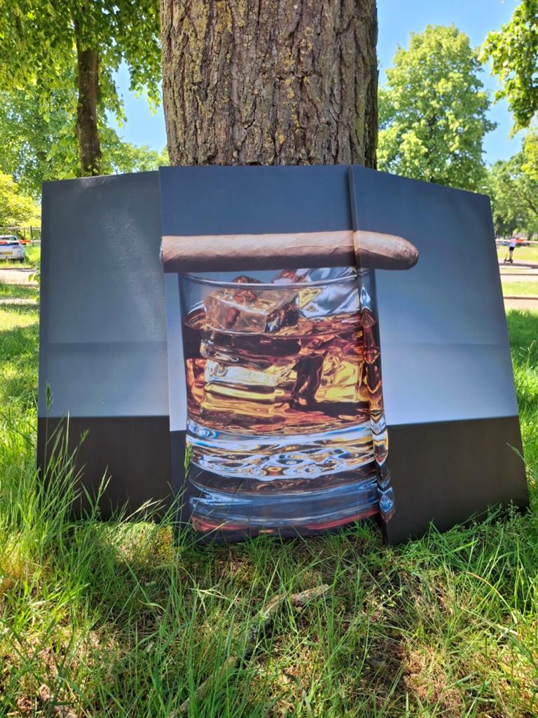 Whisky met sigaar canvas 3 luik, Ophalen, Zo goed als nieuw, 75 tot 100 cm, Schilderij