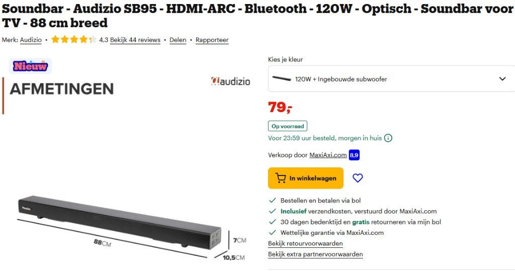 Soundbar - Audizio SB95 - HDMI-ARC - Bluetooth - 120W